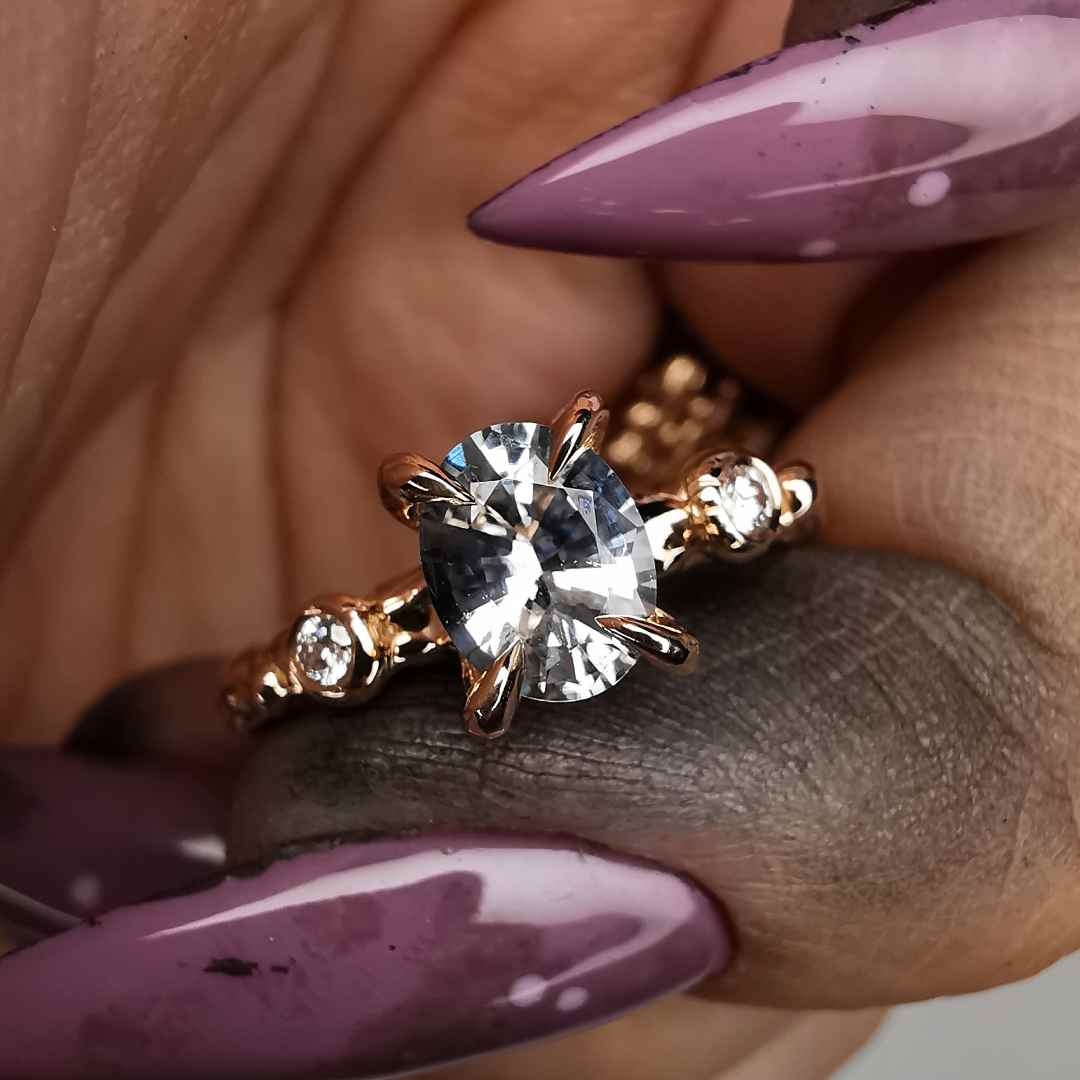 Rose Gold Ring With Sapphire & Diamonds