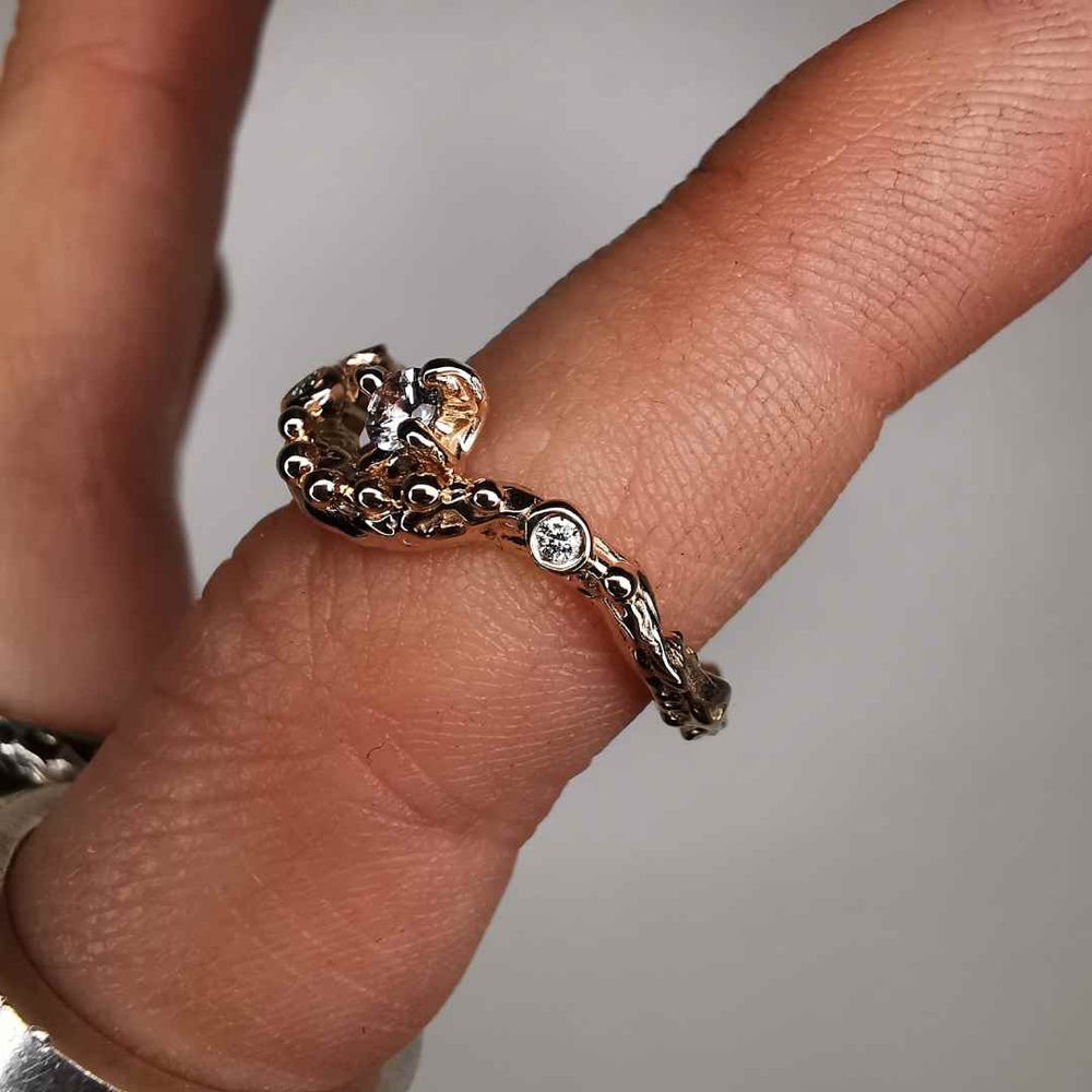 Rose Gold Signature Ring With Sapphire & Diamonds