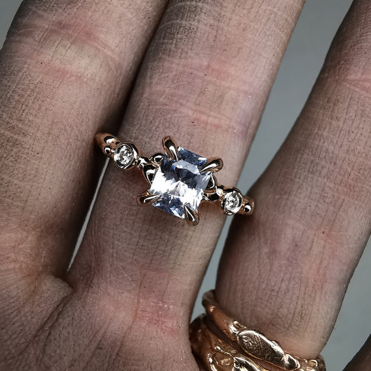 Rose Gold Signature Ring With Sapphire and 2mm Natural Diamonds