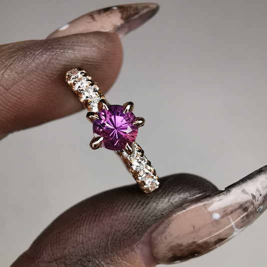 Rose Gold Signature Ring With Sapphire And 2mm Lab. Diamonds