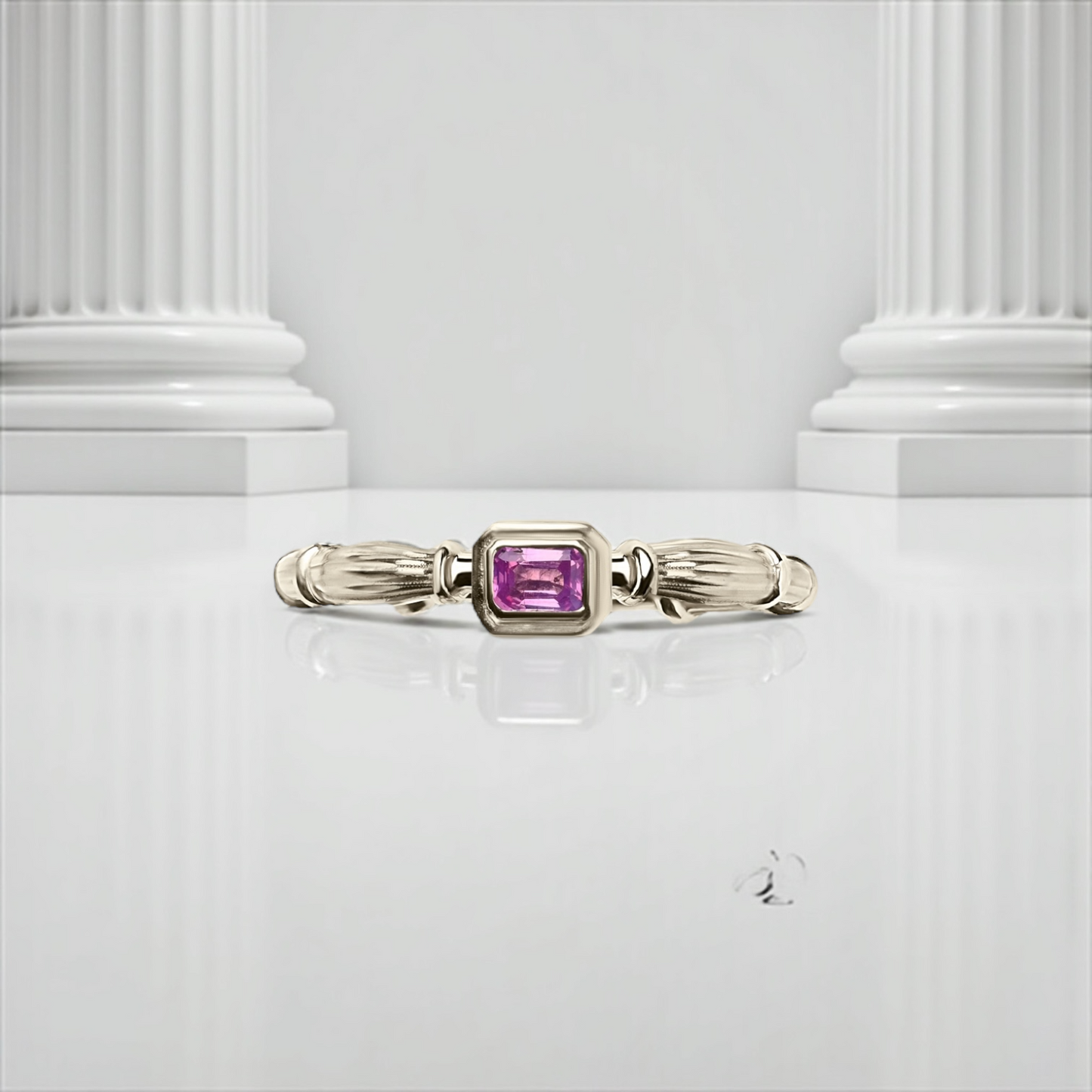  Balto Aukso Column Midi Žiedas Su 3mm Safyru