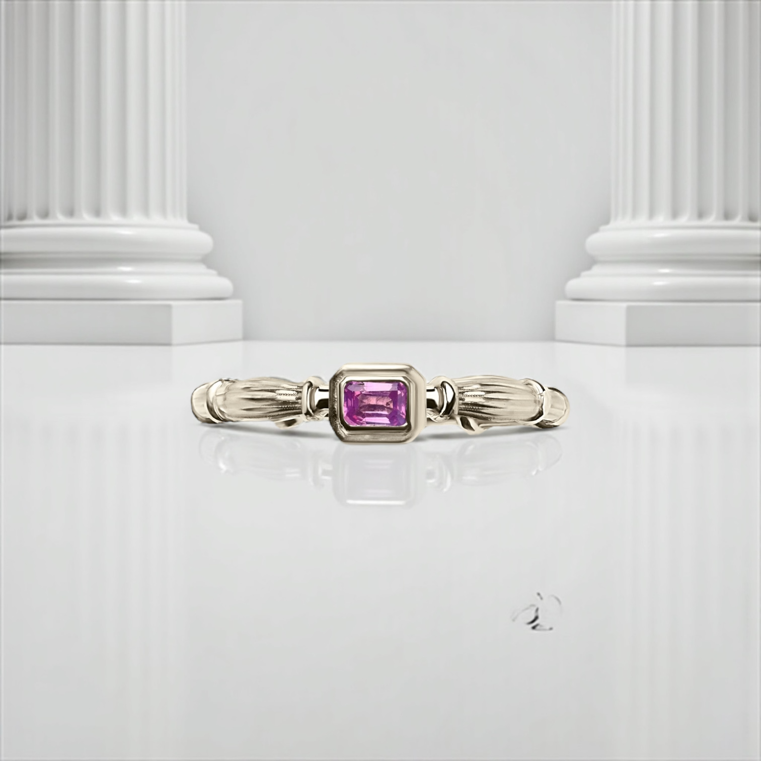 White Gold Column Midi Ring With 3mm Sapphire