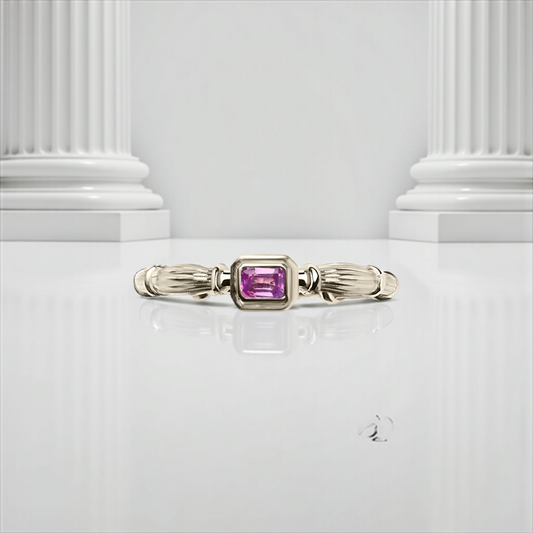 White Gold Column Midi Ring With 3mm Sapphire