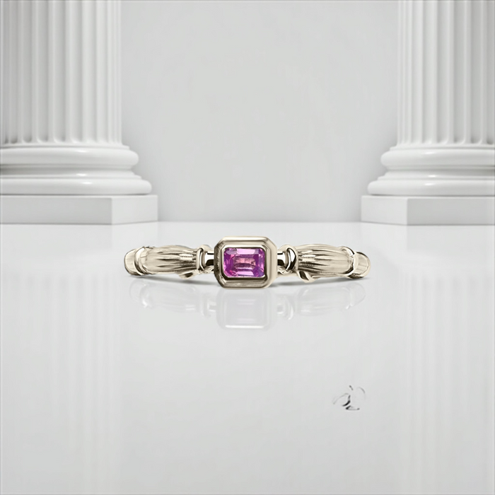 White Gold Column Midi Ring With 3mm Sapphire