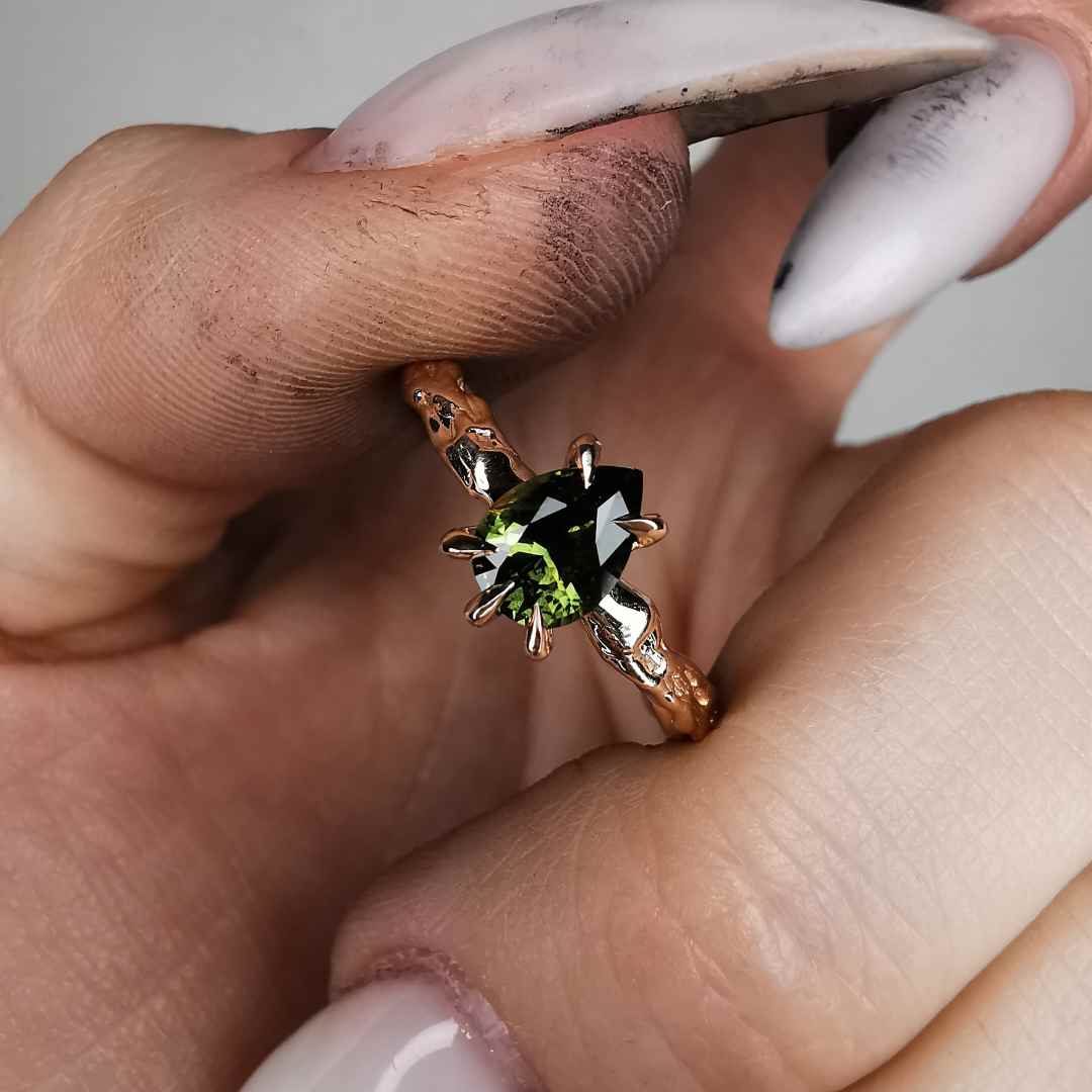 Rose Gold Signature Ring With Green Sapphire