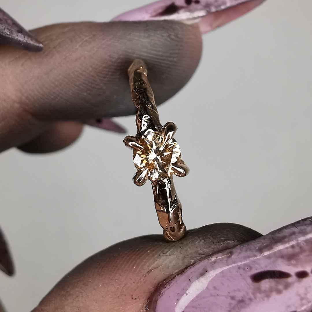 "Concrete" Rose Gold Ring With Cognac Diamond