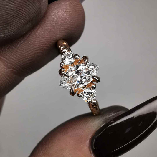 " The Marquise Letter " Rose Gold Signature Ring With Lab. Diamonds