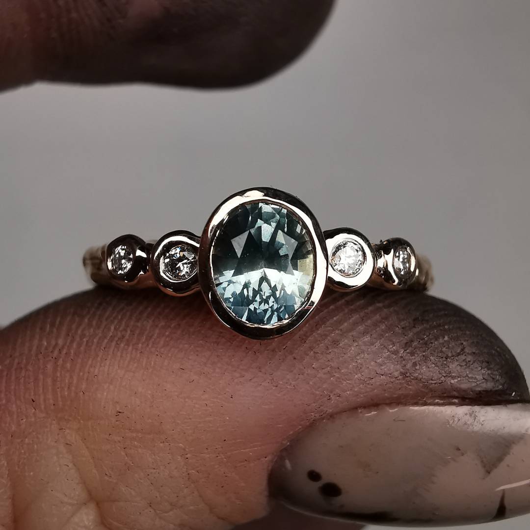 Rose Gold Signature Ring With Natural Sapphire And Diamonds