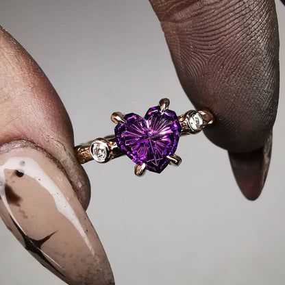Rose Gold Signature Ring With Arizona Amethyst and 2mm Natural Diamonds