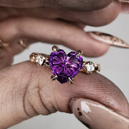 Rose Gold Signature Ring With Arizona Amethyst and 2mm Natural Diamonds