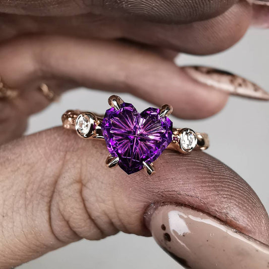 Rose Gold Signature Ring With Arizona Amethyst and 2mm Natural Diamonds