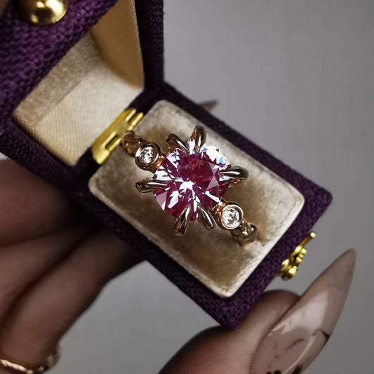 Rose Gold Signature Ring With Lab. Alexandrite And Natural Diamonds