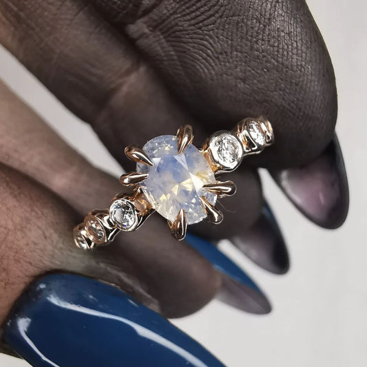 Rose Gold Ring With Sapphire And Lab. Diamonds