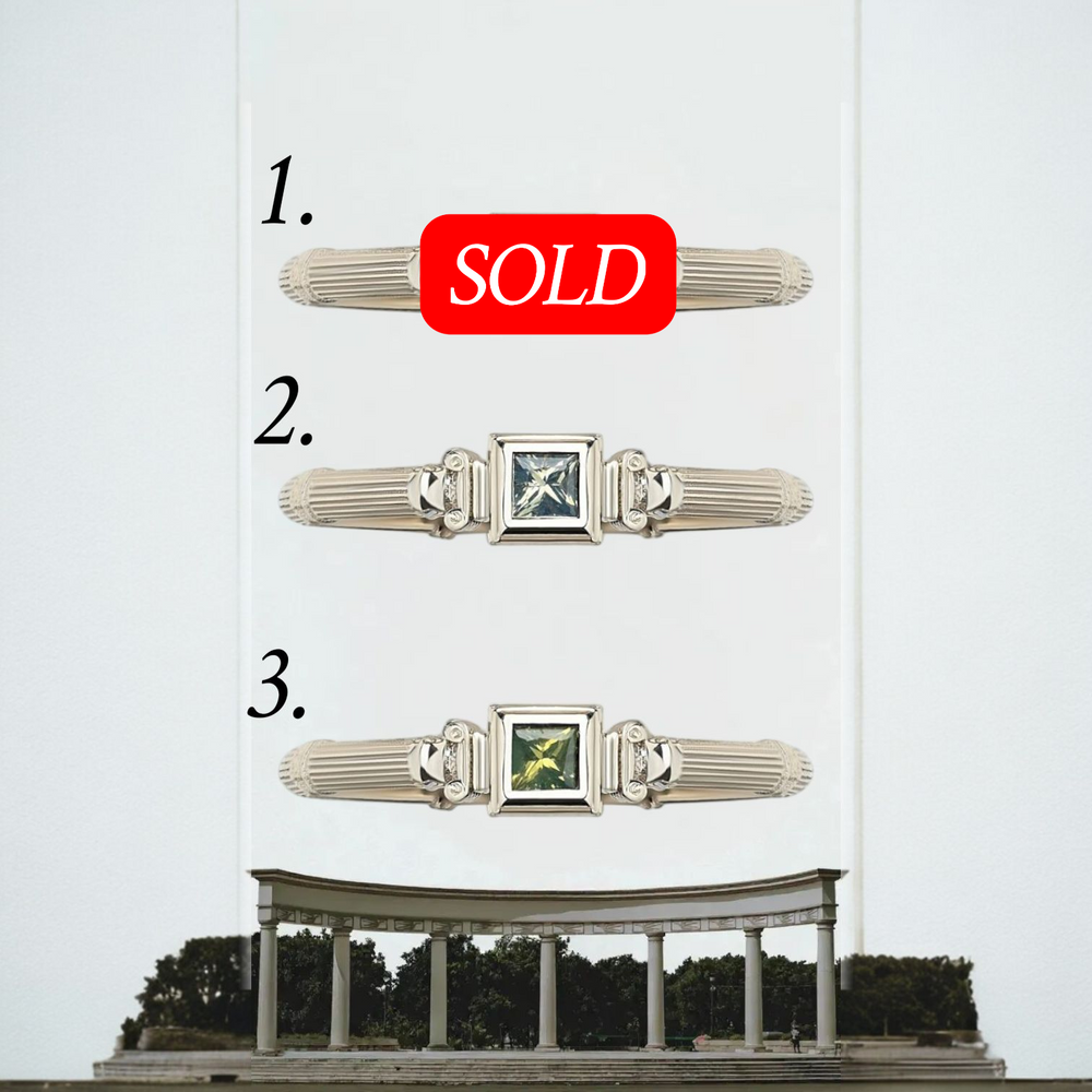 White Gold Column Princess Ring With 3mm Sapphires