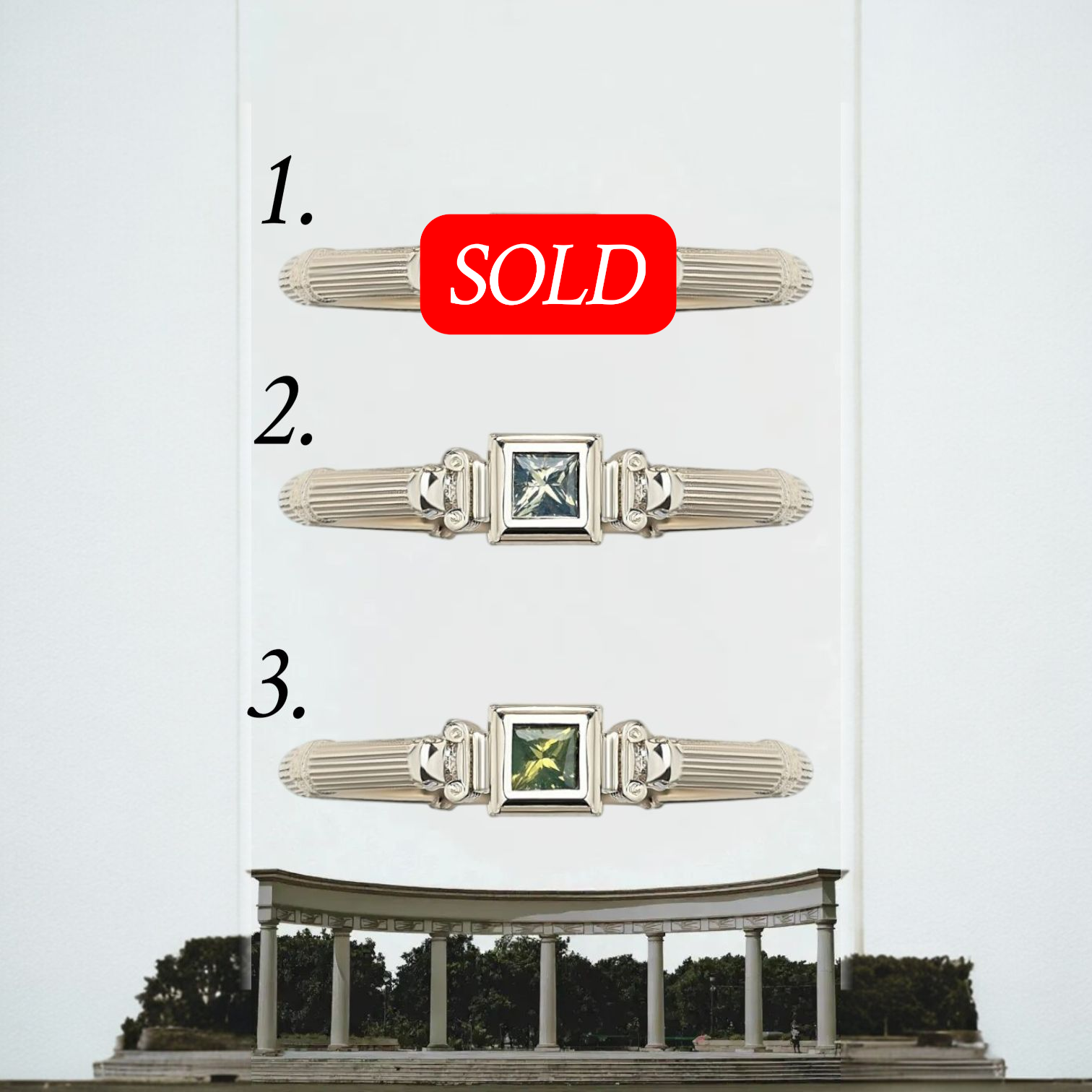 White Gold Column Princess Ring With 3mm Sapphires