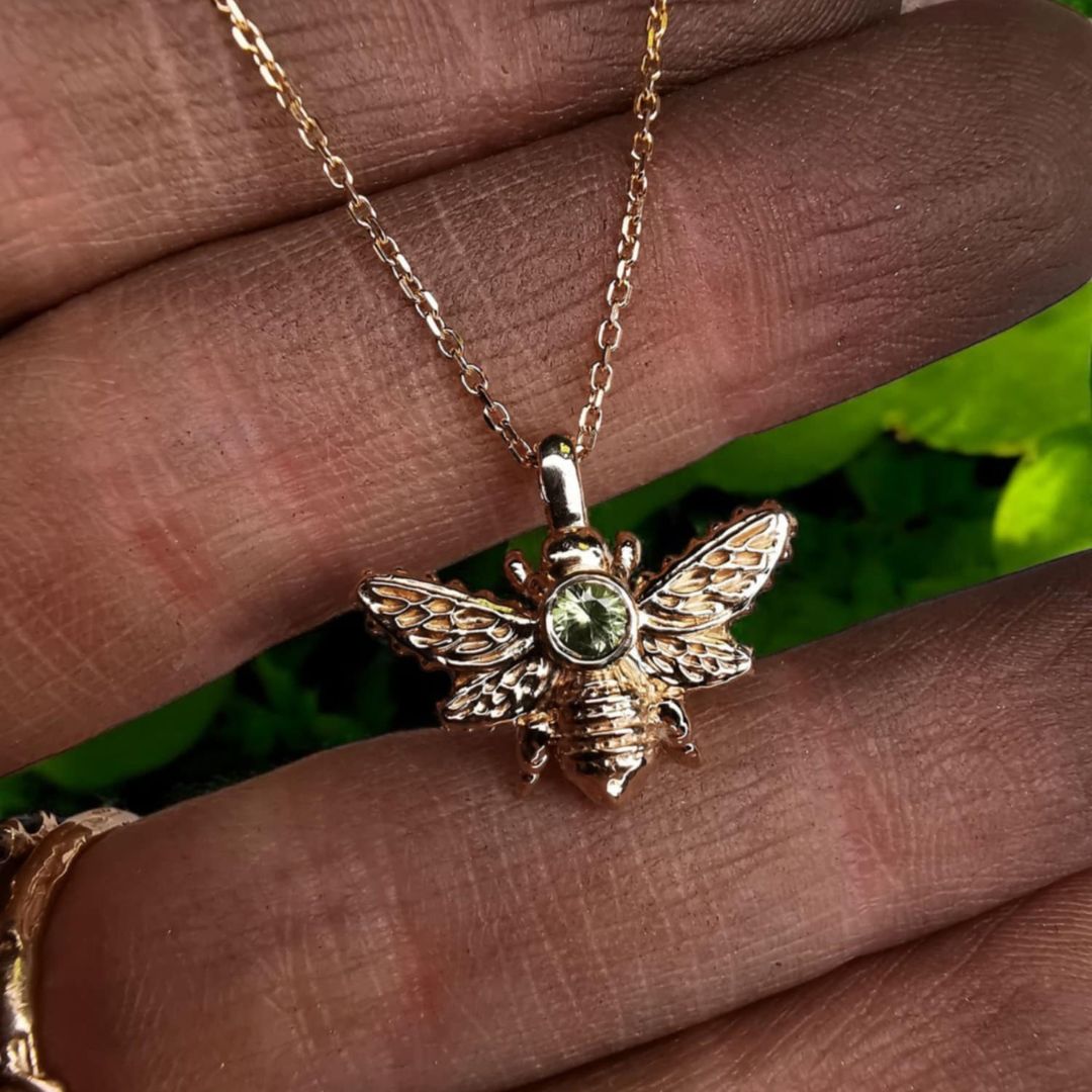 Rose Gold Bee Pendant With Sapphire