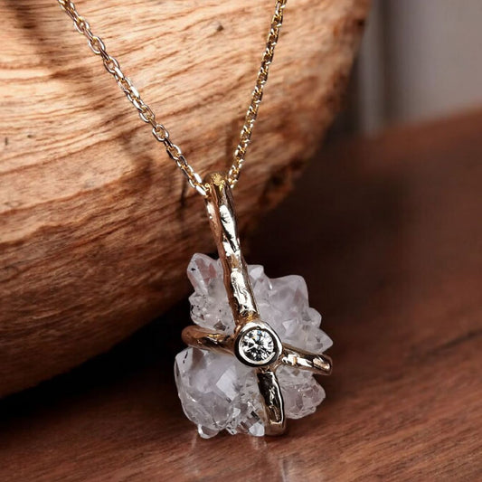 Rose Gold Pendant With Rock Crystal & Lab. Diamond