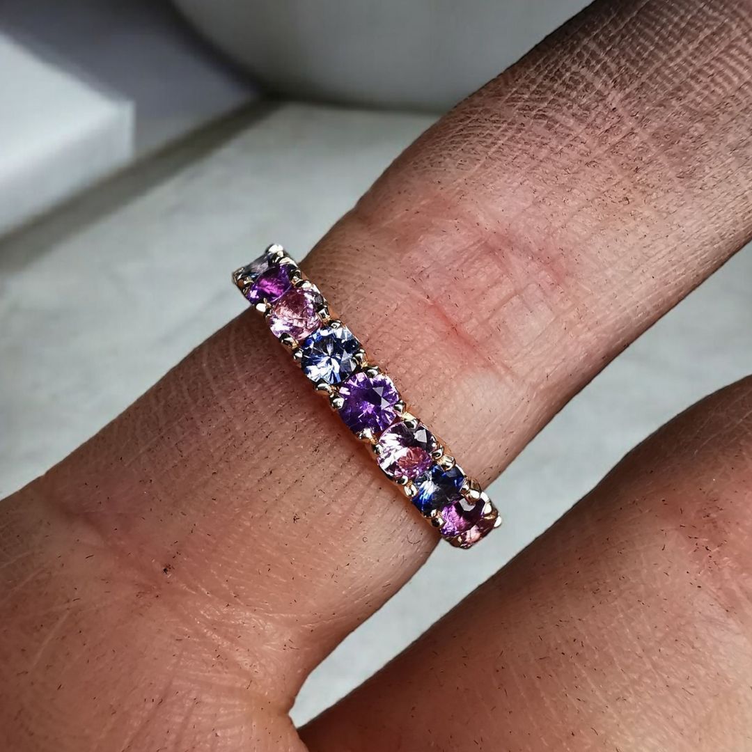 Rose Gold 1/2 Eternity Band Ring With Different Color Sapphires