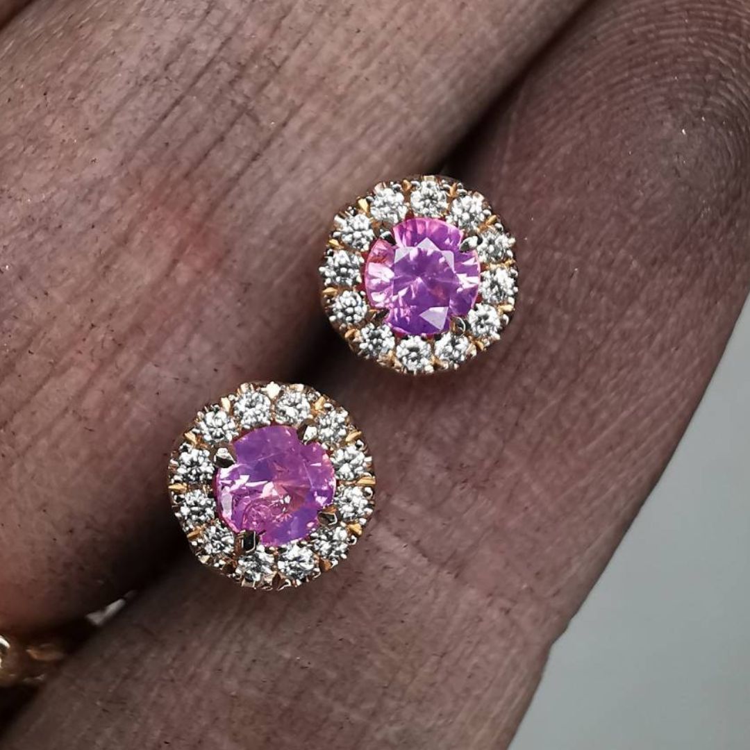 Rose Gold Earrings With Opalescent Sapphires & Diamonds