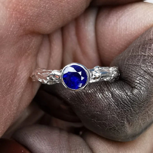 Rough Silver Ring With Sapphire