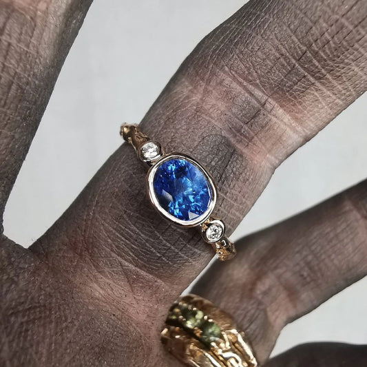 Rose Gold Sapphire & Diamonds Ring