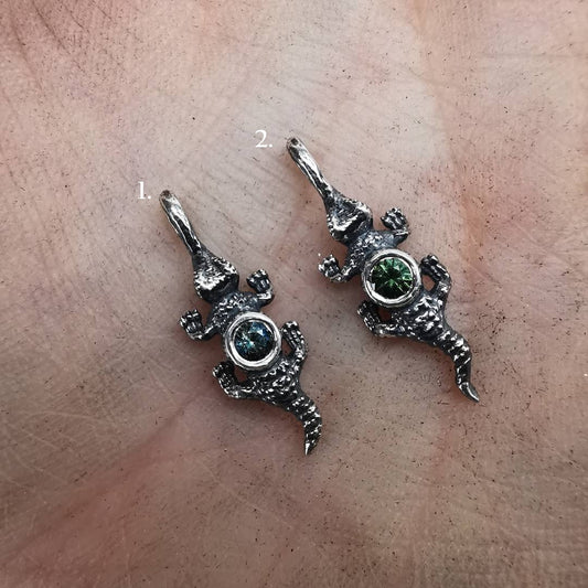 Silver Lizard With Sapphire