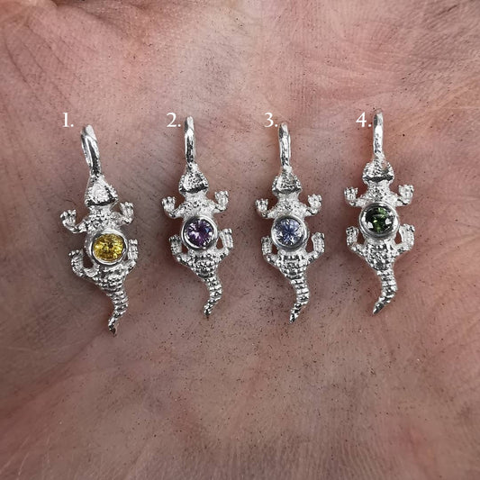 Silver Lizard With Sapphire