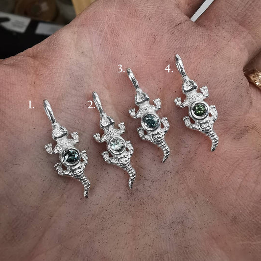 Silver Lizard With Sapphire