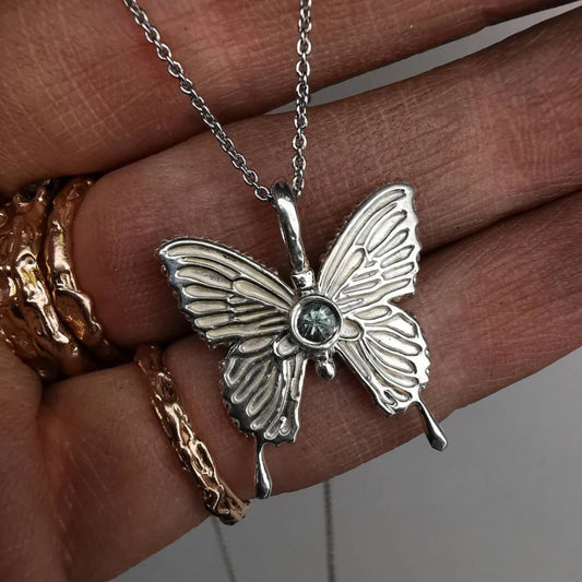 Silver Butterfly With Sapphire