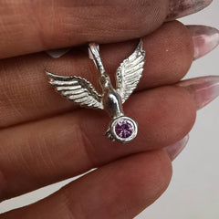 Silver Dove With Sapphire