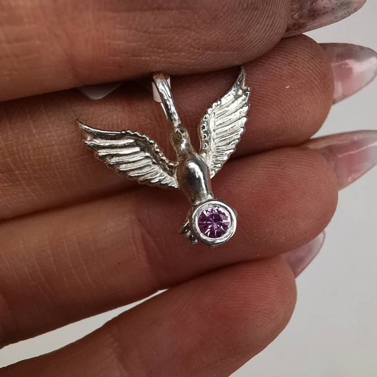 Silver Dove With Sapphire