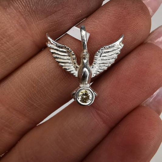 Silver Dove With Sapphire
