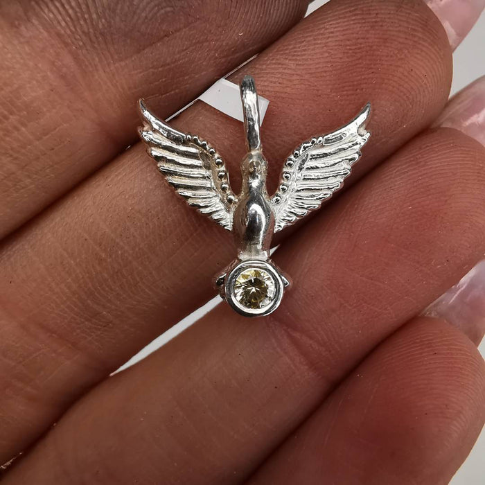Silver Dove With Sapphire