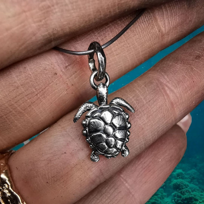Oxidized Silver Turtle Pendant