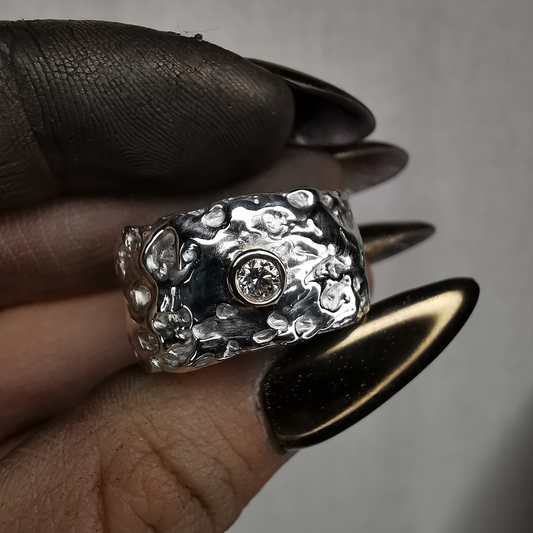 Silver Ring With Gold Drop & Lab. Diamond