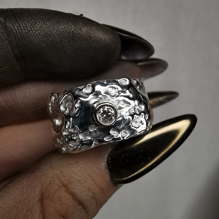 Silver Ring With Gold Drop & Lab. Diamond