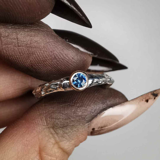 Silver Ring With Rose Gold Seed And 3mm Blue Sapphire