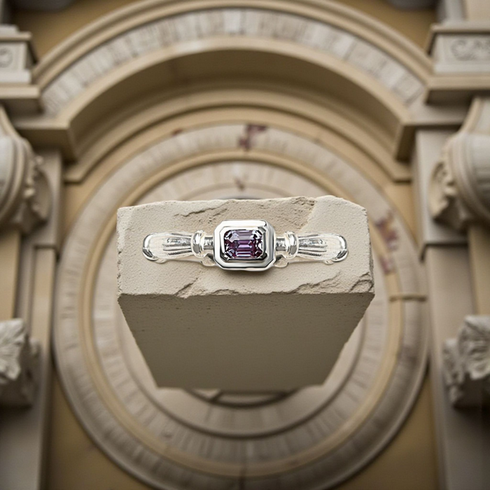 Silver Column  Midi Ring With 3mm Lab. Alexandrite