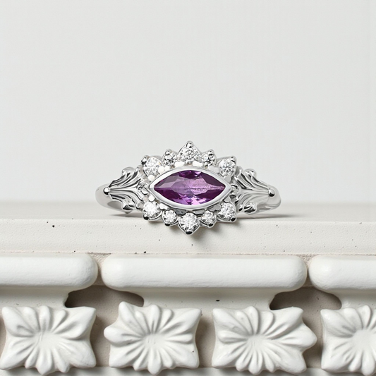 Silver Column II Eye Ring With Alexandrite & Moissanites