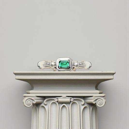  Sidabrinis Column Midi Žiedas Su 3mm Lab. Smaragdu