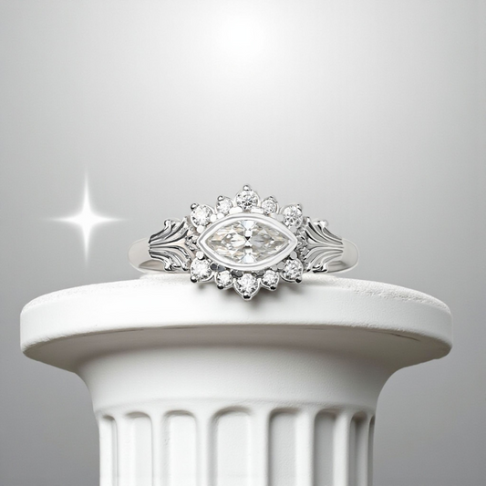 Silver Column II Eye Ring With Moissanites