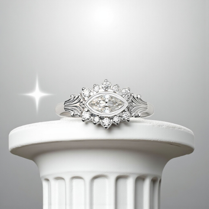 Silver Column II Eye Ring With Moissanites