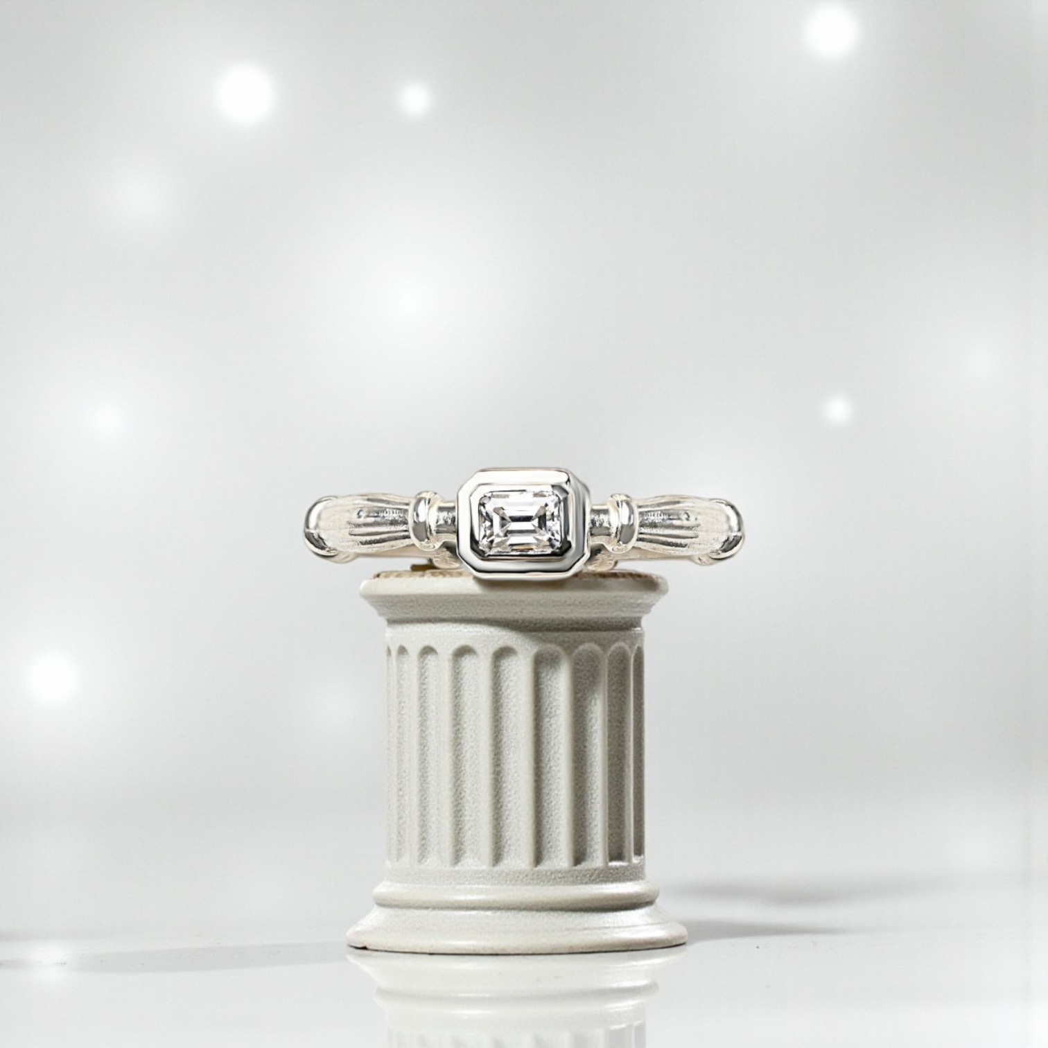 Silver Column  Midi Ring With 3mm Lab. Moissanite