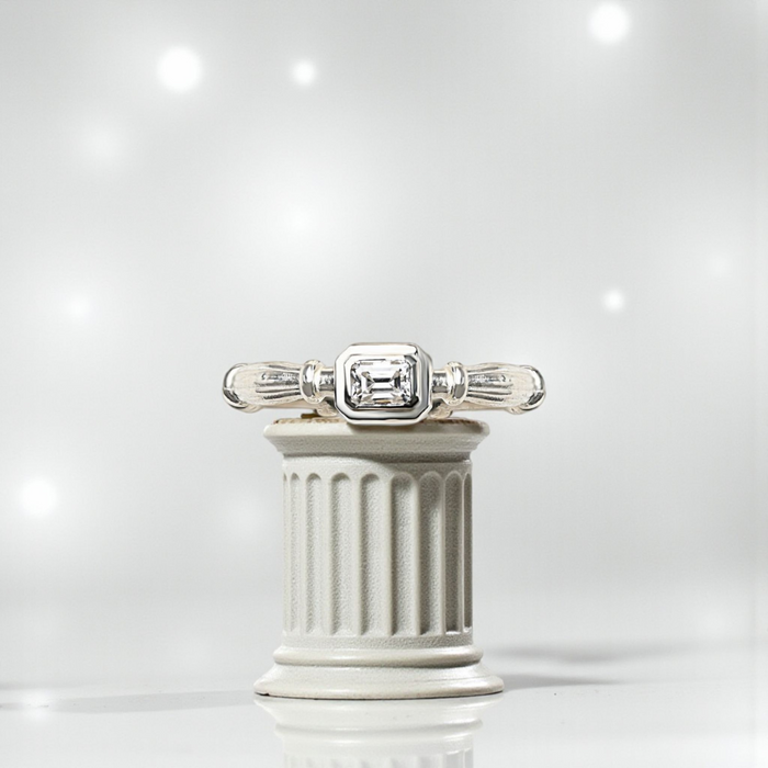 Silver Column  Midi Ring With 3mm Lab. Moissanite