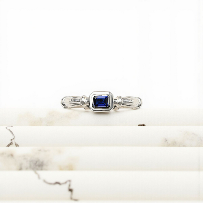 Silver Column  Midi Ring With 3mm Lab. Sapphire