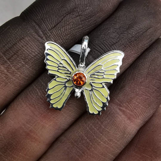 Silver Butterfly With Gold Drop & Sapphire