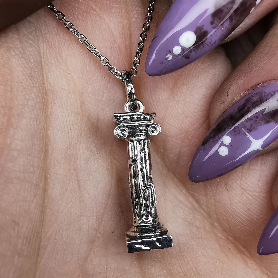 Silver Column Pendant With Silver Chain