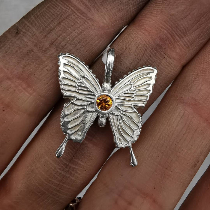 Silver Butterfly Pendant With Sapphire