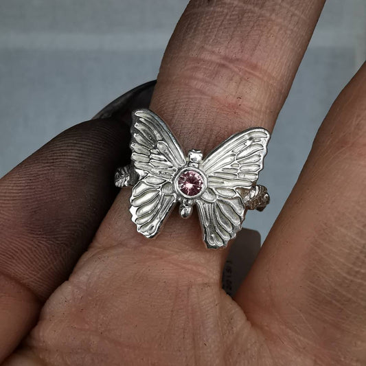 Silver Butterfly Ring With Sapphire