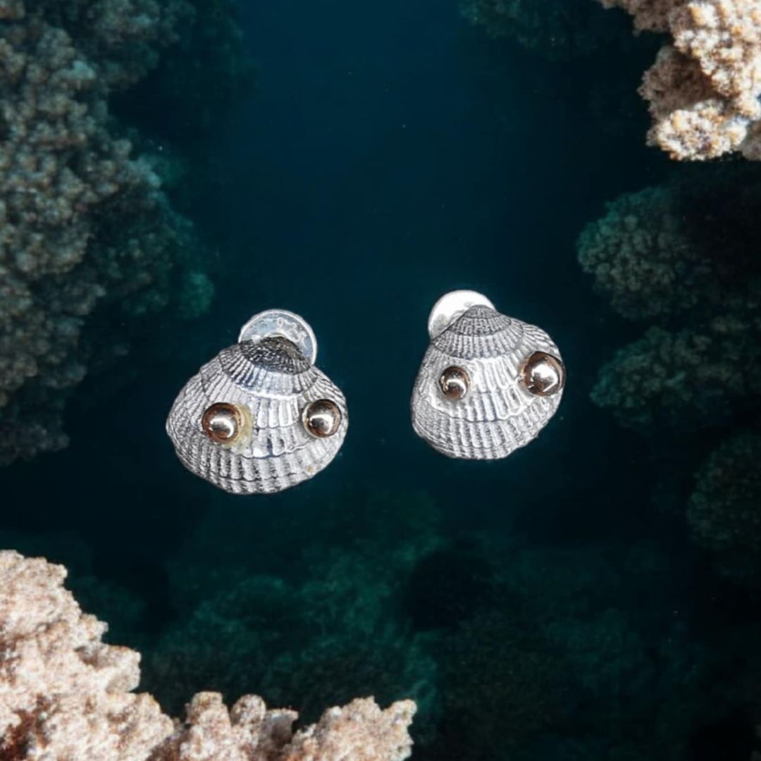 Silver Shell Earrings With Rose Gold Details